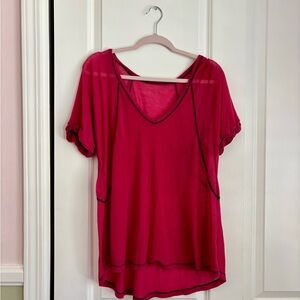 We The Free Burgundy Oversized V-Neck Short Sleeve Top